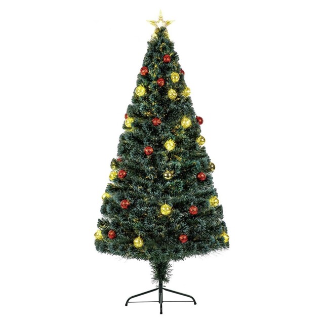 Premier Fibre Optic Green Christmas Tree With Pin Wire Led Baubles -