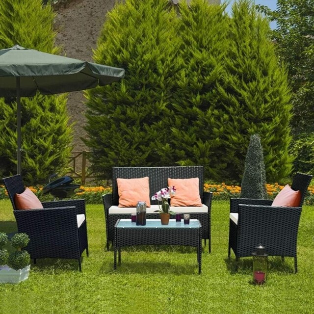4-piece Garden Sofa Set Bigzzia Rattan Patio Furniture Set