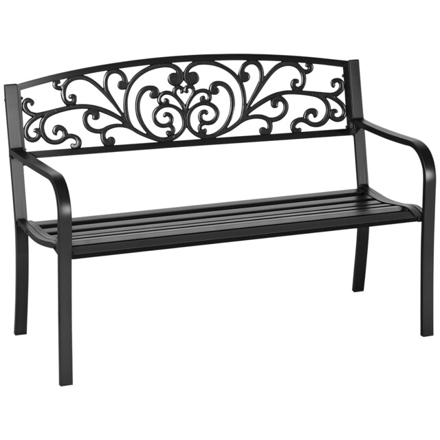 Outsunny Metal Garden Bench 2 Seater Porch Patio Park Chair Seat