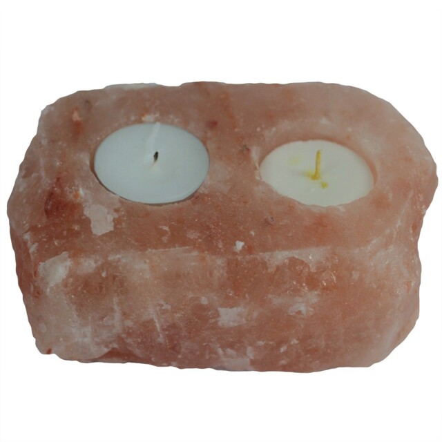 Himalayan Salt Tealight Candle Holder 2 Hole Natural Pink Rock Crystal