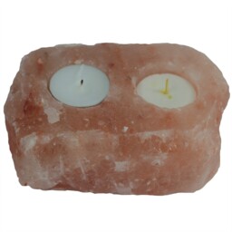 Himalayan Salt Tealight Candle Holder 2 Hole Natural Pink Rock Crystal