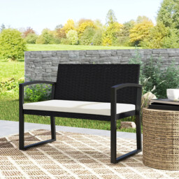 2 Seater Rattan Garden Bench With Cushion Wicker Loveseat Seating With