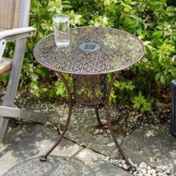 Metal Round Filigree Silhouette Garden Patio Bistro Table With Solar