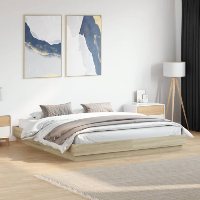 Bed Frame Sonoma Oak Super King 200x200 Cm Engineered Wood Sturdy