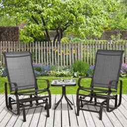 3pcs Outdoor Metal Gliding Rocking Chair W/ Table Garden Furniture Set