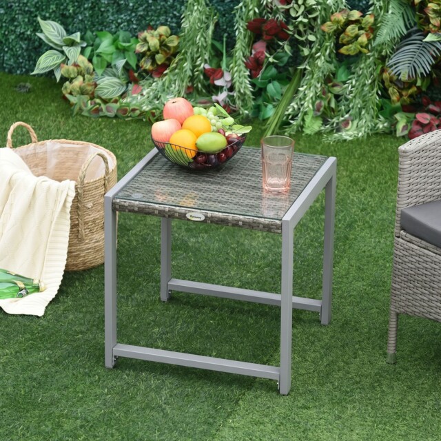 Rattan End Table Side Coffee Desk W/ Adjustable Foot Pads For Patio