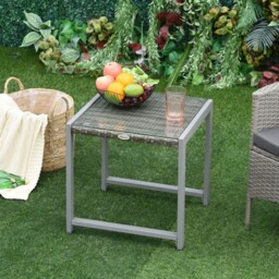 Rattan End Table Side Coffee Desk W/ Adjustable Foot Pads For Patio
