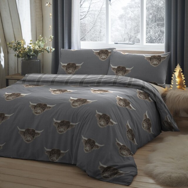 Fusion Highland Cow Duvet Set, Grey