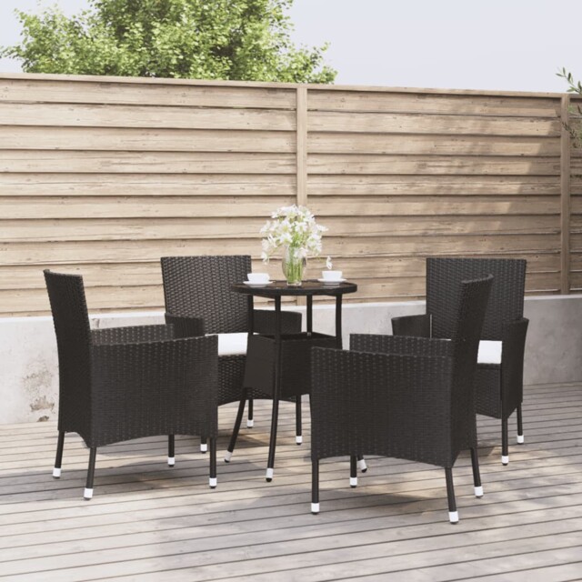 Black 5-piece Garden Bistro Set With Cushions, Poly Rattan Steel