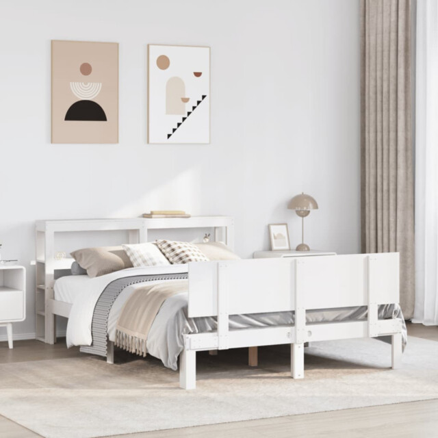 Bed Frame White Solid Pine Wood 120x200cm Plywood Slats Headboard