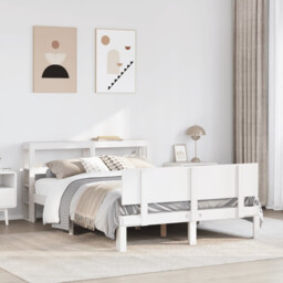 Bed Frame White Solid Pine Wood 120x200cm Plywood Slats Headboard