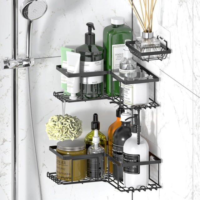 Vinsani 3-pack Corner Shower Caddy – No Drill Rustproof Bathroom Rack