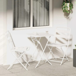 Bistro Set Folding 3 Pcs White Steel Vidaxl