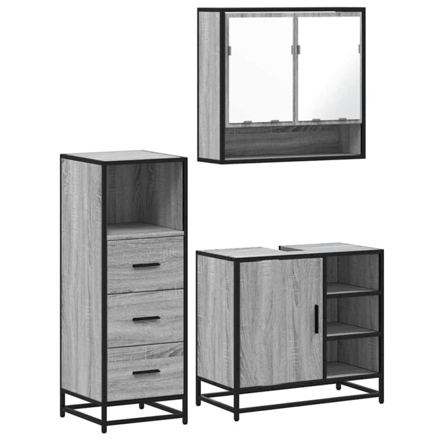 Bathroom Furniture Set 3 Piece Cupboard Sink Cabinet Engineered Wood
