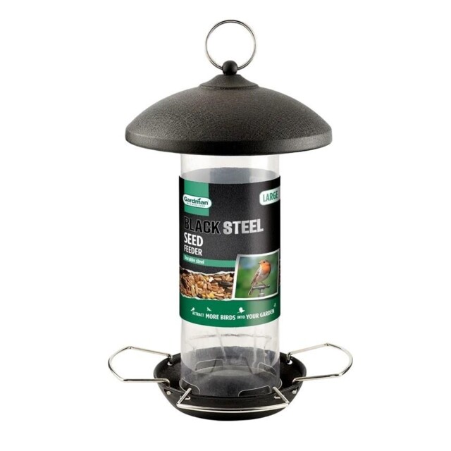 Bird Feeder Large Sunflower Hearts Durable Steel Rain Resistant Black