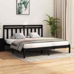 Bed Frame Black Solid Wood 200x200 Cm Vidaxl