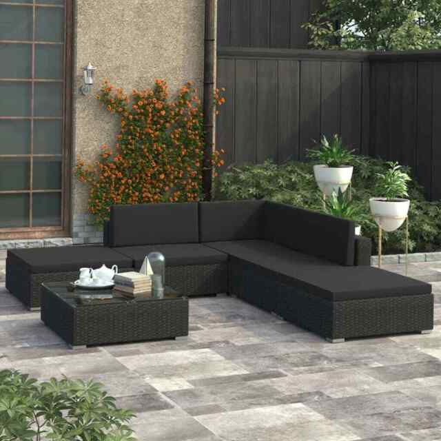 6 Piece Garden Lounge Set With Cushions Poly Rattan Black Vidaxl
