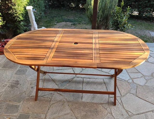 Large Garden Dining Table Solid Wood Folding Rustic Wooden Oval Patio