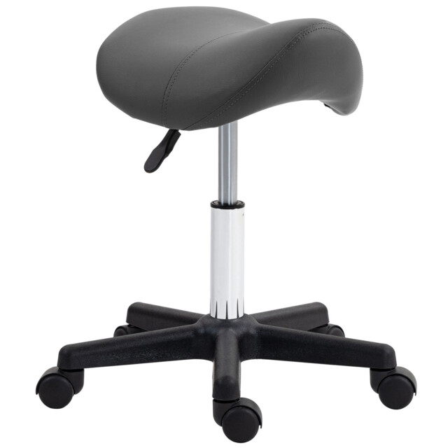 Saddle Stool Grey Pu Sponge Steel Adjustable 45-57cm 48x47x57cm Salon
