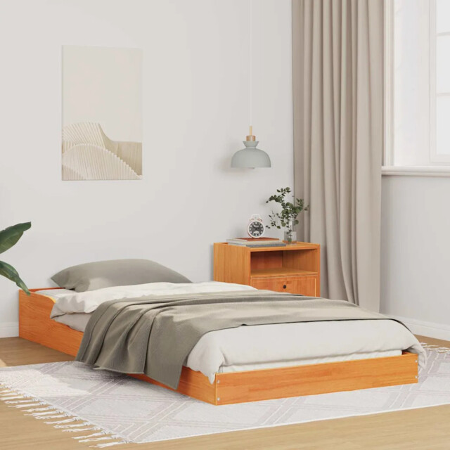 Bed Frame Wax Brown Solid Pine Wood Vidaxl