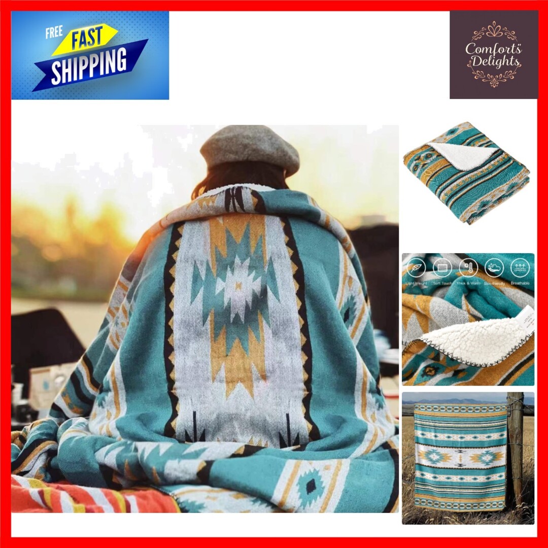 Sherpa Aztec Blanket Elegant Teal Aztec Pattern Sherpa Blanket