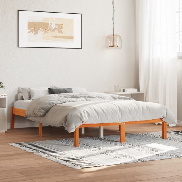 Rustic Wooden Small Double Size Bed Frame Pine Wood 120cm Frames