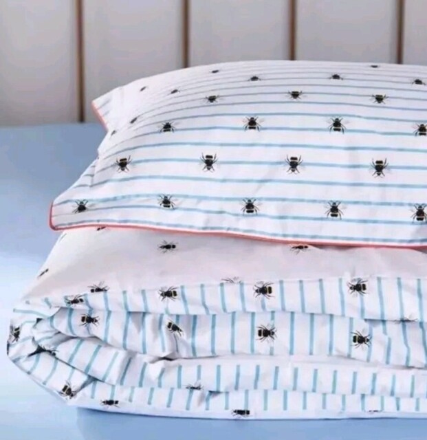Joules Botanical Bees Blue Stripes Double Size Duvet Cover Set (3