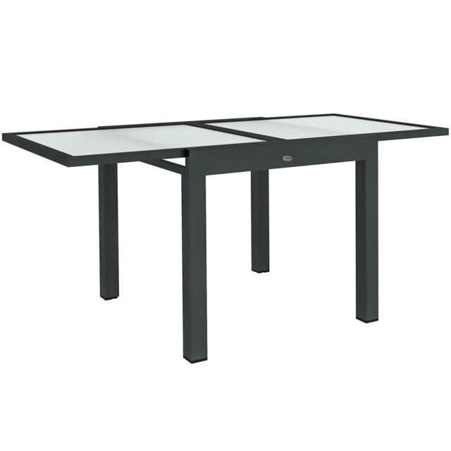 Dining Table Black Clear 80-160cm Aluminium Tempered Glass Outdoor