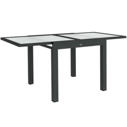 Dining Table Black Clear 80-160cm Aluminium Tempered Glass Outdoor