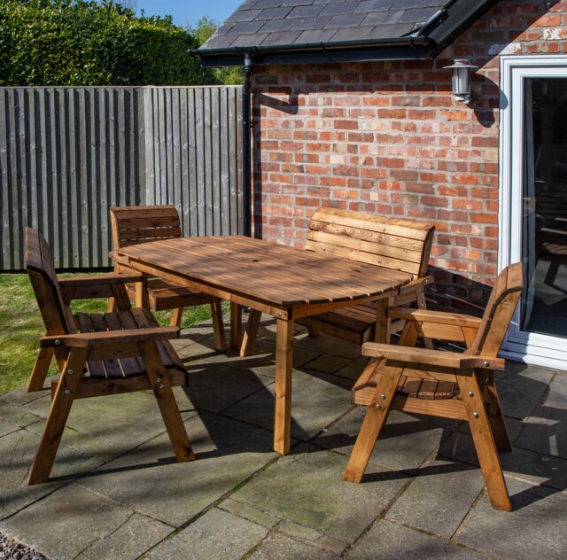 Handmade 6 Seater Chunky Rustic Wooden Garden Furniture Table And