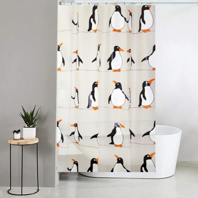 "Blue Canyon Penguin Printed Shower W 70.9"" X L (1 Panels), Black/white"