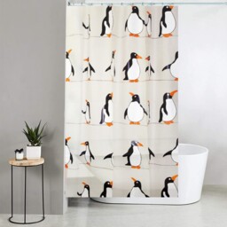 "Blue Canyon Penguin Printed Shower W 70.9"" X L (1 Panels), Black/white"