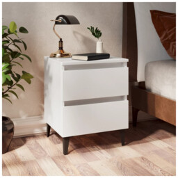 Nightstand 2drawer White Engineered Wood 40x35x50cm Metal Legs Modern