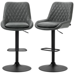 Homcom Pu Leather Padded Bar Stools Set Of 2 With Metal Base, Dark