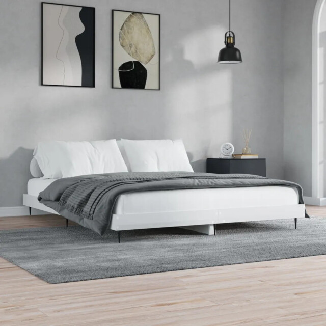 Bed Frame High Gloss White 120 X 200 Cm Engineered Wood Metal Legs