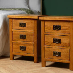 Matching Pair Of Baysdale Rustic Oak Bedside Tables / Side Cabinet /