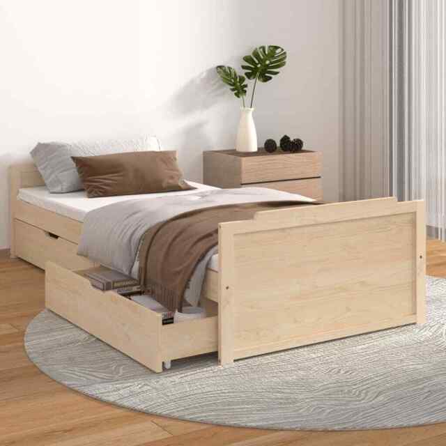 Bed Frame With Drawers Solid Wood Pine 90x200 Cm Vidaxl