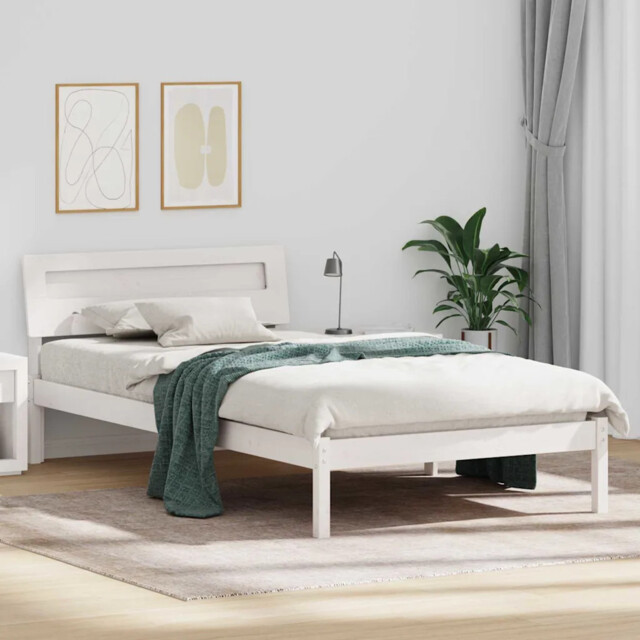 Bed Frame With Headboard White 90 X 200 Cm Solid Pine Wood Vidaxl