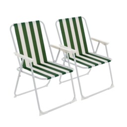 Folding Metal Beach Chairs - Green Stripe - Pack Of 2