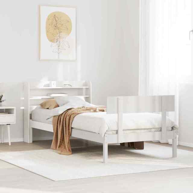 Bed Frame With Headboard White 100x200 Cm Solid Wood Pine Vidaxl