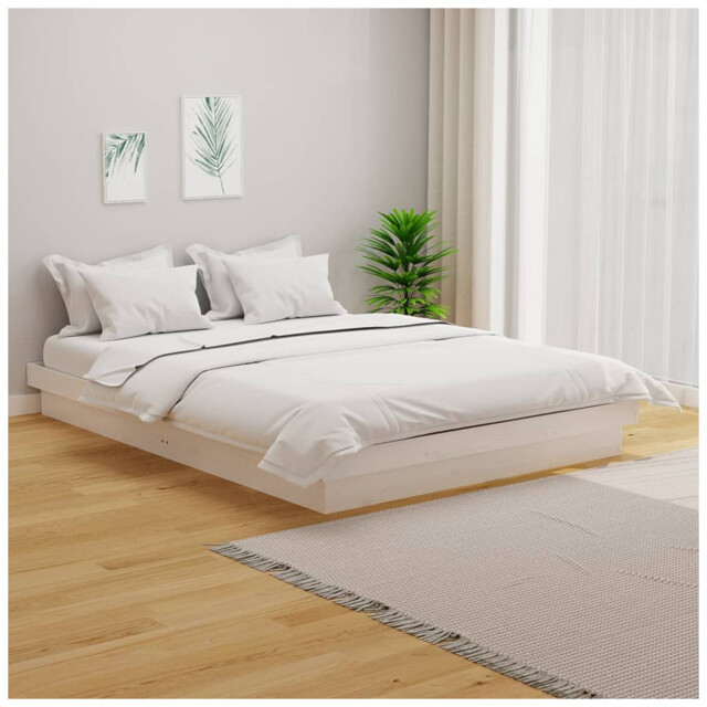 Bed Frame Solid Pine Wood White Slatted Base 140x200 Cm Minimalist