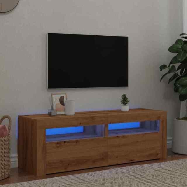 Tv Cabinet With Led Lights Artisan Oak 120x35x40 Cm Engineered Wood