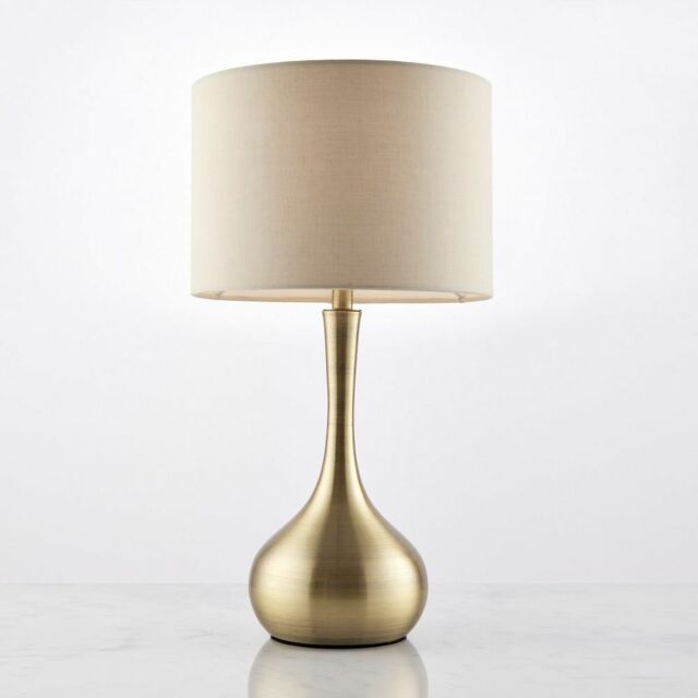 Endon 40w E14 Piccadilly Table Touch Lamp -soft Brass Plate & Taupe