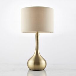 Endon 40w E14 Piccadilly Table Touch Lamp -soft Brass Plate & Taupe