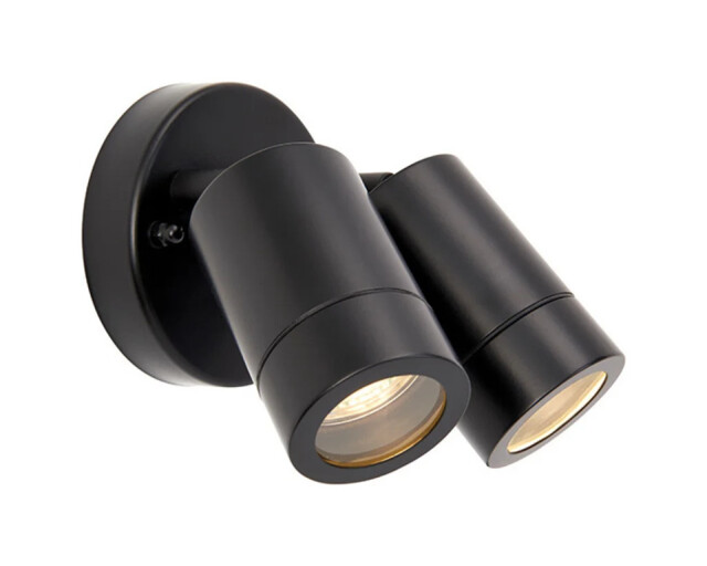 Wall Light Black Palin Twin Spot Ip44 Matt Tilt Saxby 75437