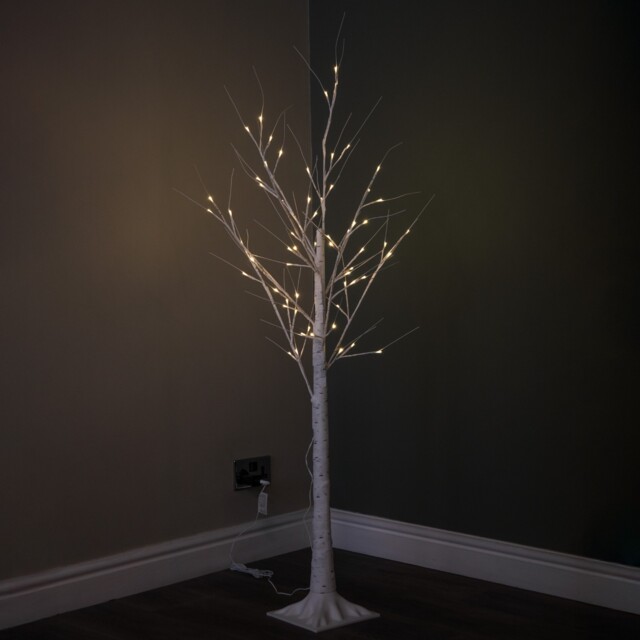 1.5m (5ft) Indoor Outdoor Christmas Lit Birch Tree With 64 Warm White