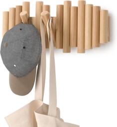 Umbra Picket Coat Rack Wall Mount – 5 Flip-down Wood Coat Hooks,