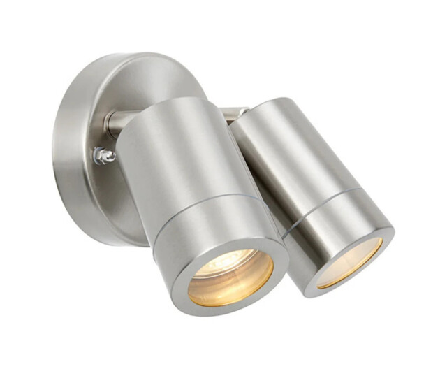 Wall Light Silver Palin Twin Spot Ip44 Brushed Stainless Steel Tilt
