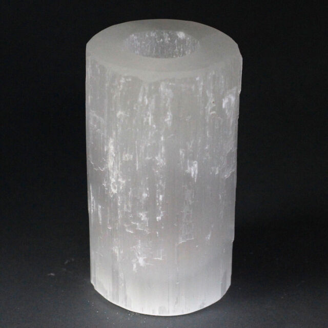 15cm Cylinder Natural White Selenite Crystal Tea Light Candle Holder