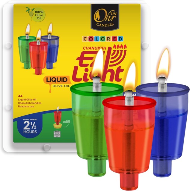 Pre-filled Colored Menorah Oil Cup Candles - Hanukkah Ez Lights - 100%